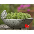garden granite round planter with bird sculpture